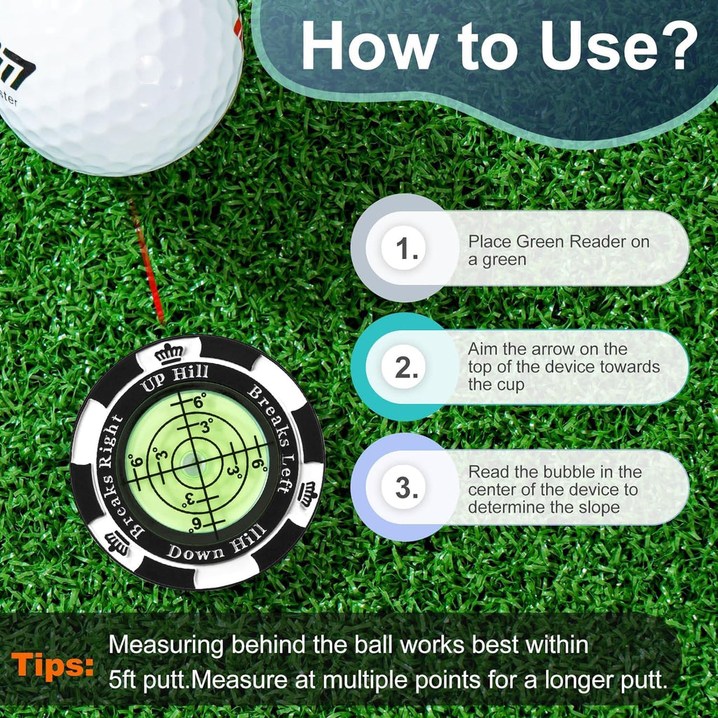 Golf Green Reader, Golf Ball Marker with High Precision Horizontal Bubble, Putt Aid Golf Accessories Tool Men Women