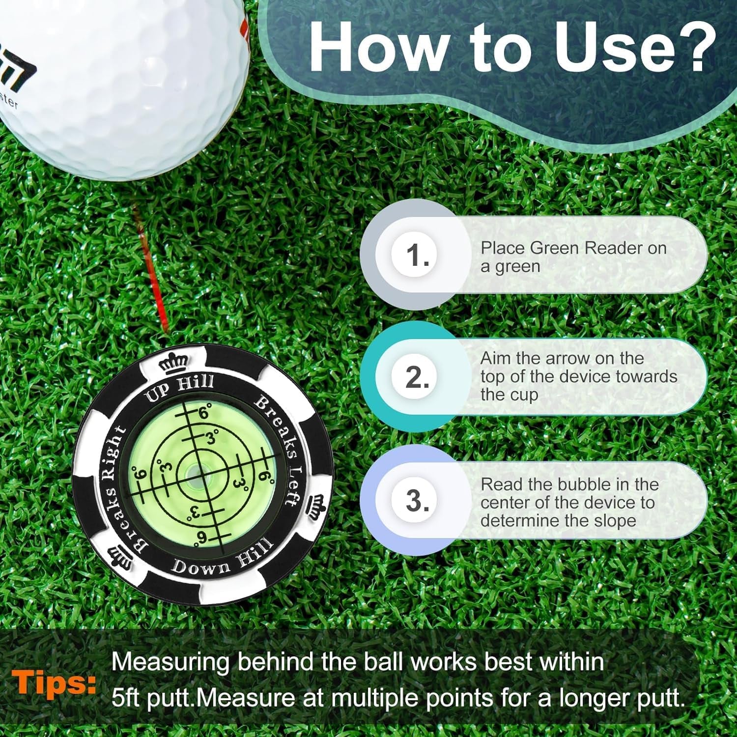 Golf Green Reader, Golf Ball Marker with High Precision Horizontal Bubble, Putt Aid Golf Accessories Tool Men Women