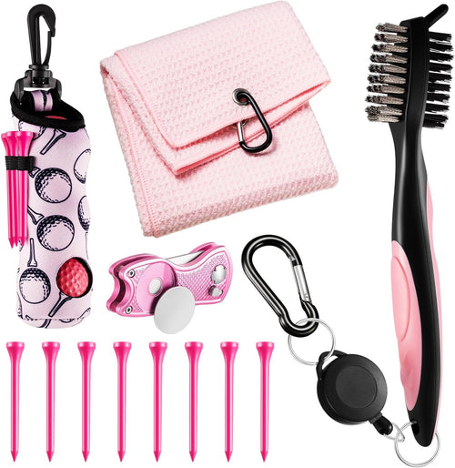 12 Pcs Golf Accessories Kit, Include Golf Tees Golf Towel Golf Ball Bag with Hook Cleaner Brush Divot Tool with Magnetic Ball Marker for Women Ladies Golf Gifts