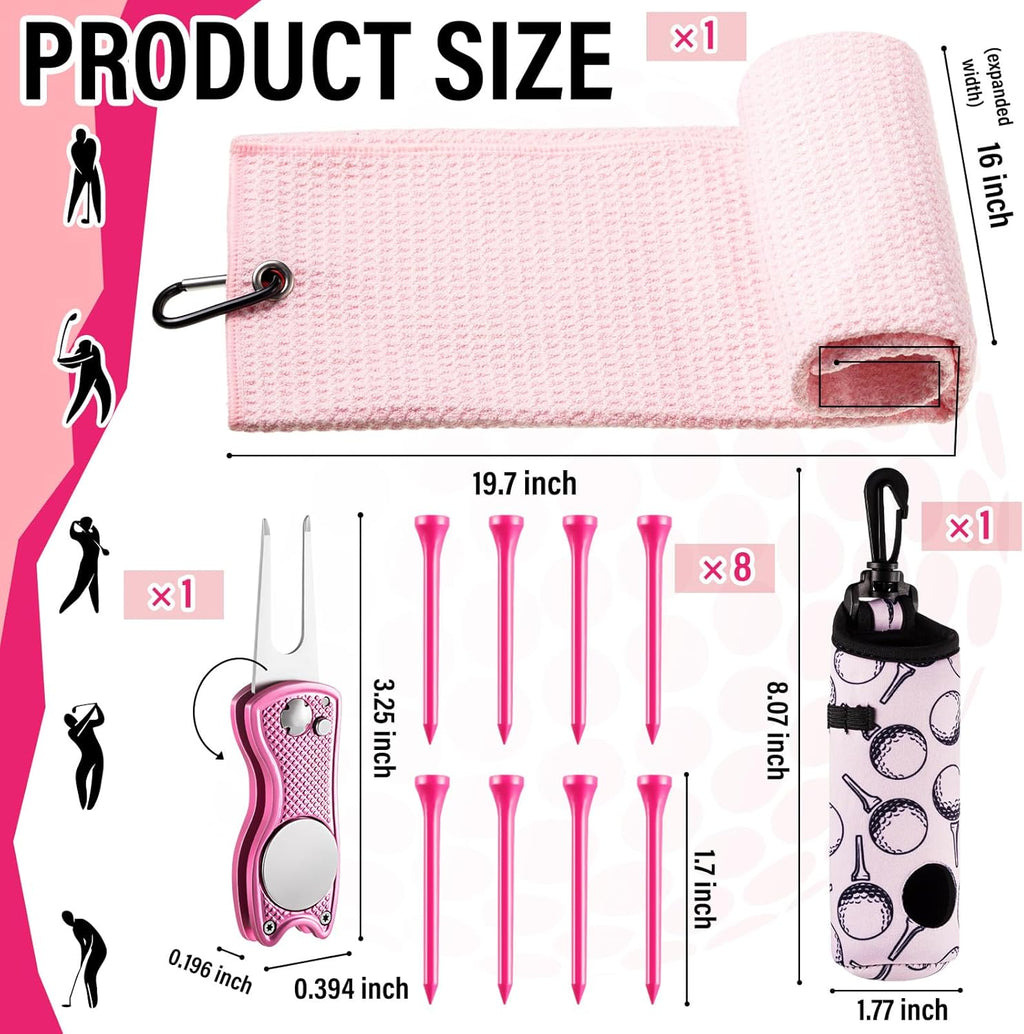 12 Pcs Golf Accessories Kit, Include Golf Tees Golf Towel Golf Ball Bag with Hook Cleaner Brush Divot Tool with Magnetic Ball Marker for Women Ladies Golf Gifts