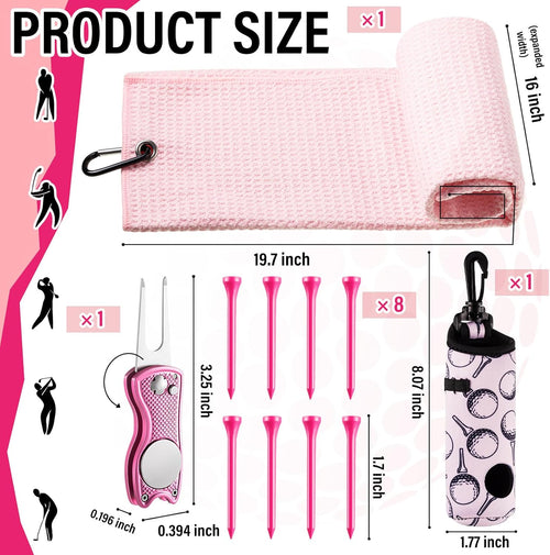 12 Pcs Golf Accessories Kit, Include Golf Tees Golf Towel Golf Ball Bag with Hook Cleaner Brush Divot Tool with Magnetic Ball Marker for Women Ladies Golf Gifts