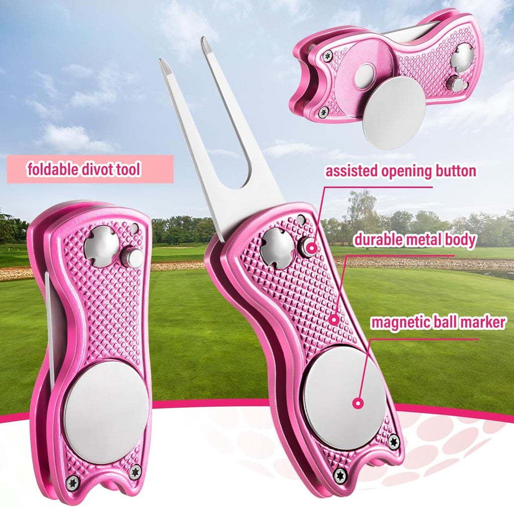 12 Pcs Golf Accessories Kit, Include Golf Tees Golf Towel Golf Ball Bag with Hook Cleaner Brush Divot Tool with Magnetic Ball Marker for Women Ladies Golf Gifts